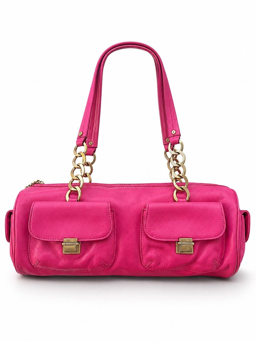 RARE Vintage 2005 Juicy Couture Hot Pink Leather Barrel Bag Y2K